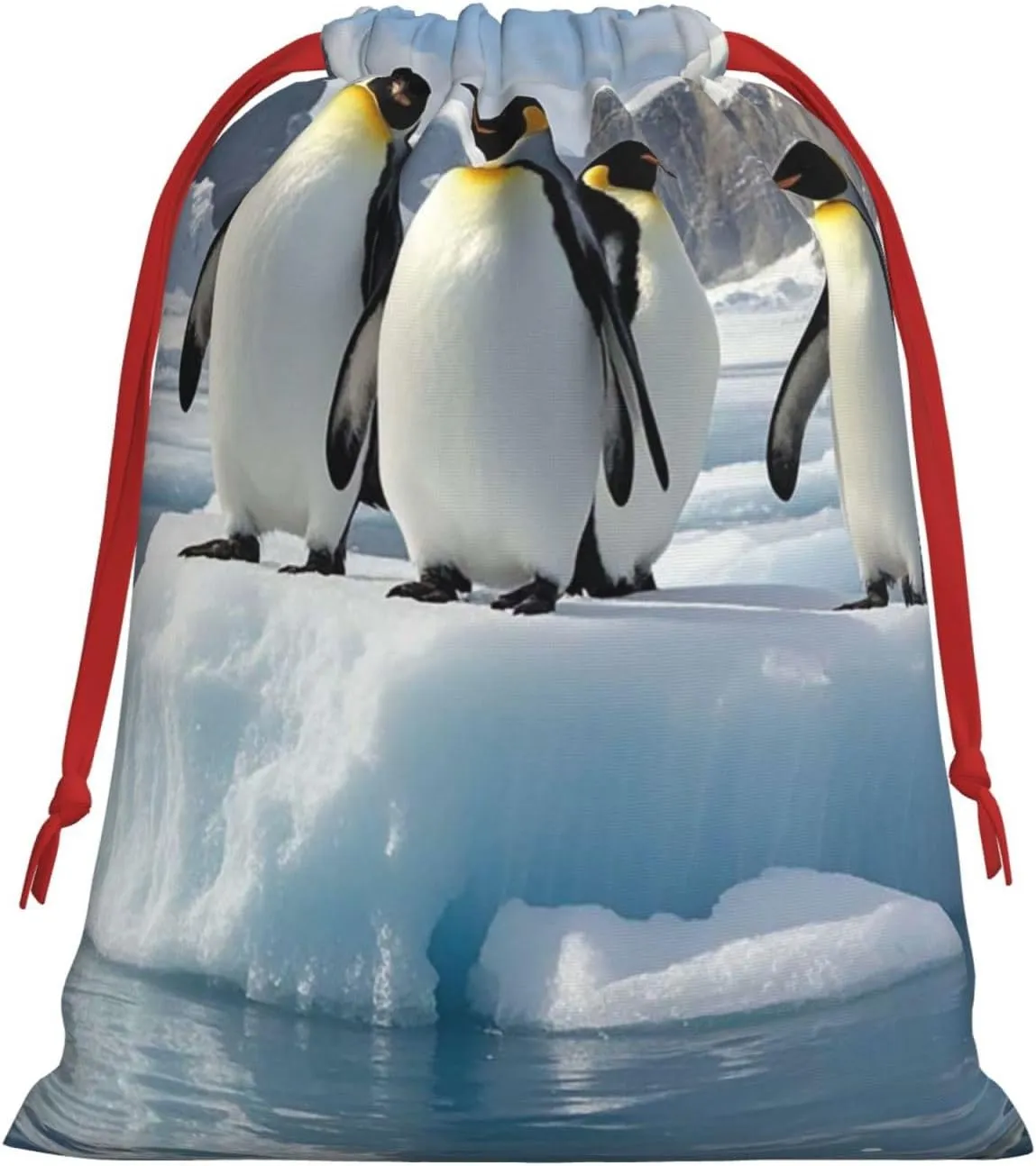 HQaxsfQxnr Christmas Gift Bags Burlap Drawstring Gift Bags Reusable Drawstring Gift Bag for Christmas Penguins On The Iceberg Gift Bags Linen Wrapping Bag Holiday Gift Bags for Treat Goodies Party