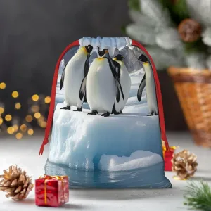HQaxsfQxnr Christmas Gift Bags Burlap Drawstring Gift Bags Reusable Drawstring Gift Bag for Christmas Penguins On The Iceberg Gift Bags Linen Wrapping Bag Holiday Gift Bags for Treat Goodies Party