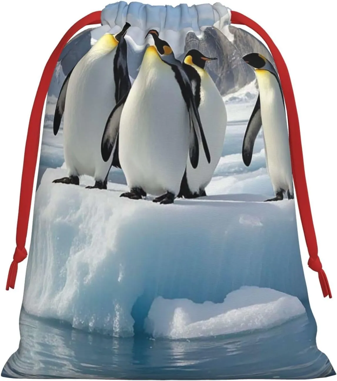 HQaxsfQxnr Christmas Gift Bags Burlap Drawstring Gift Bags Reusable Drawstring Gift Bag for Christmas Penguins On The Iceberg Gift Bags Linen Wrapping Bag Holiday Gift Bags for Treat Goodies Party