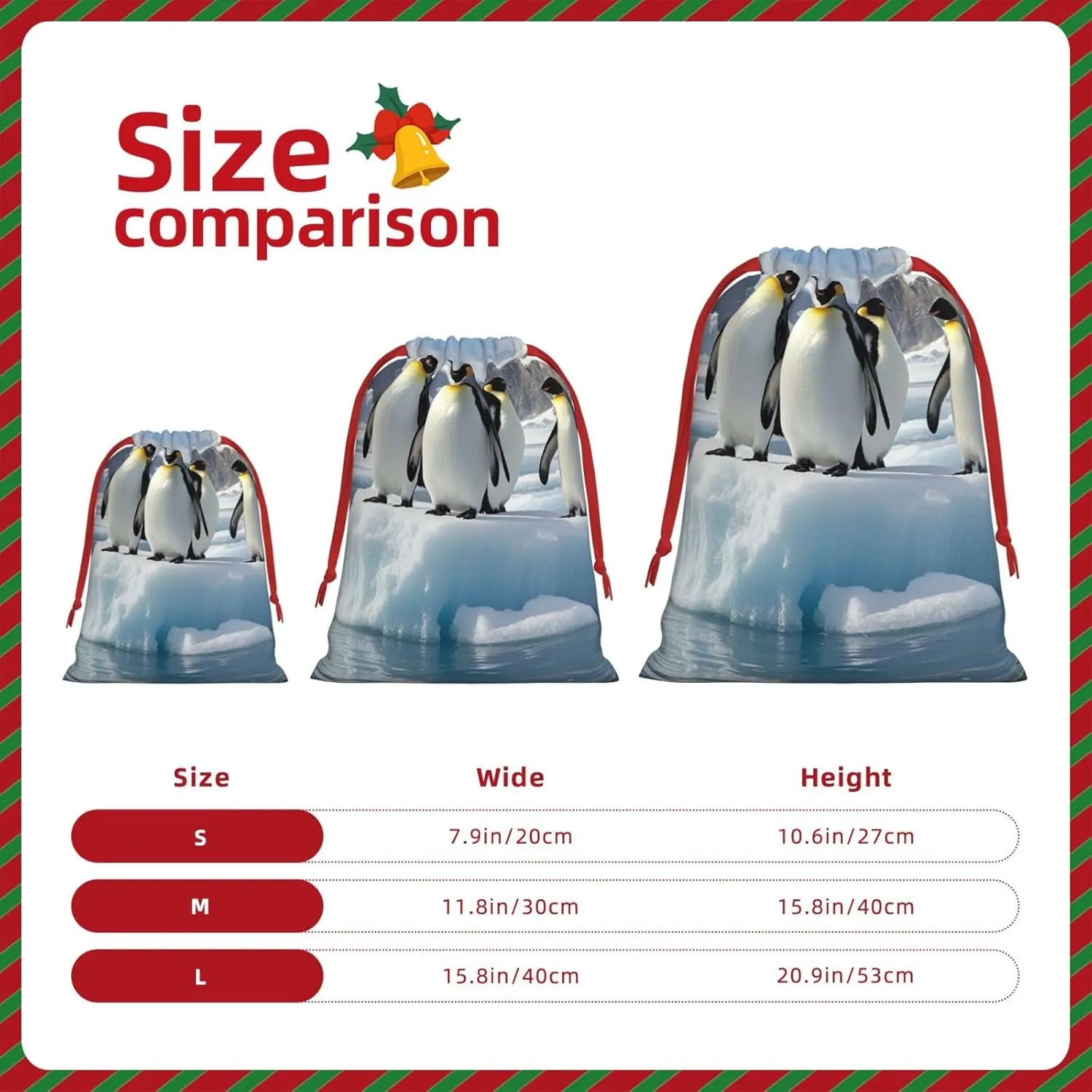 HQaxsfQxnr Christmas Gift Bags Burlap Drawstring Gift Bags Reusable Drawstring Gift Bag for Christmas Penguins On The Iceberg Gift Bags Linen Wrapping Bag Holiday Gift Bags for Treat Goodies Party