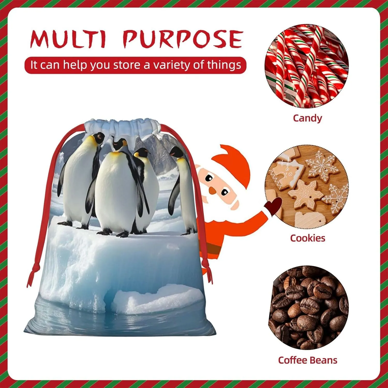 HQaxsfQxnr Christmas Gift Bags Burlap Drawstring Gift Bags Reusable Drawstring Gift Bag for Christmas Penguins On The Iceberg Gift Bags Linen Wrapping Bag Holiday Gift Bags for Treat Goodies Party