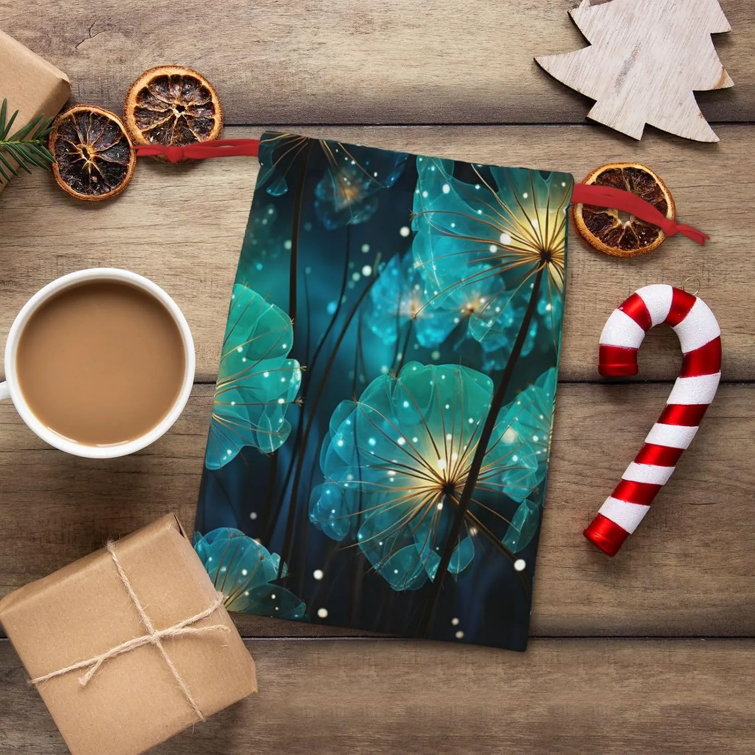 HQaxsfQxnr Christmas Gift Bags Burlap Drawstring Gift Bags Reusable Drawstring Gift Bag for Christmas Unreal Flower Gift Bags Linen Wrapping Bag Holiday Gift Bags for Treat Goodies Party
