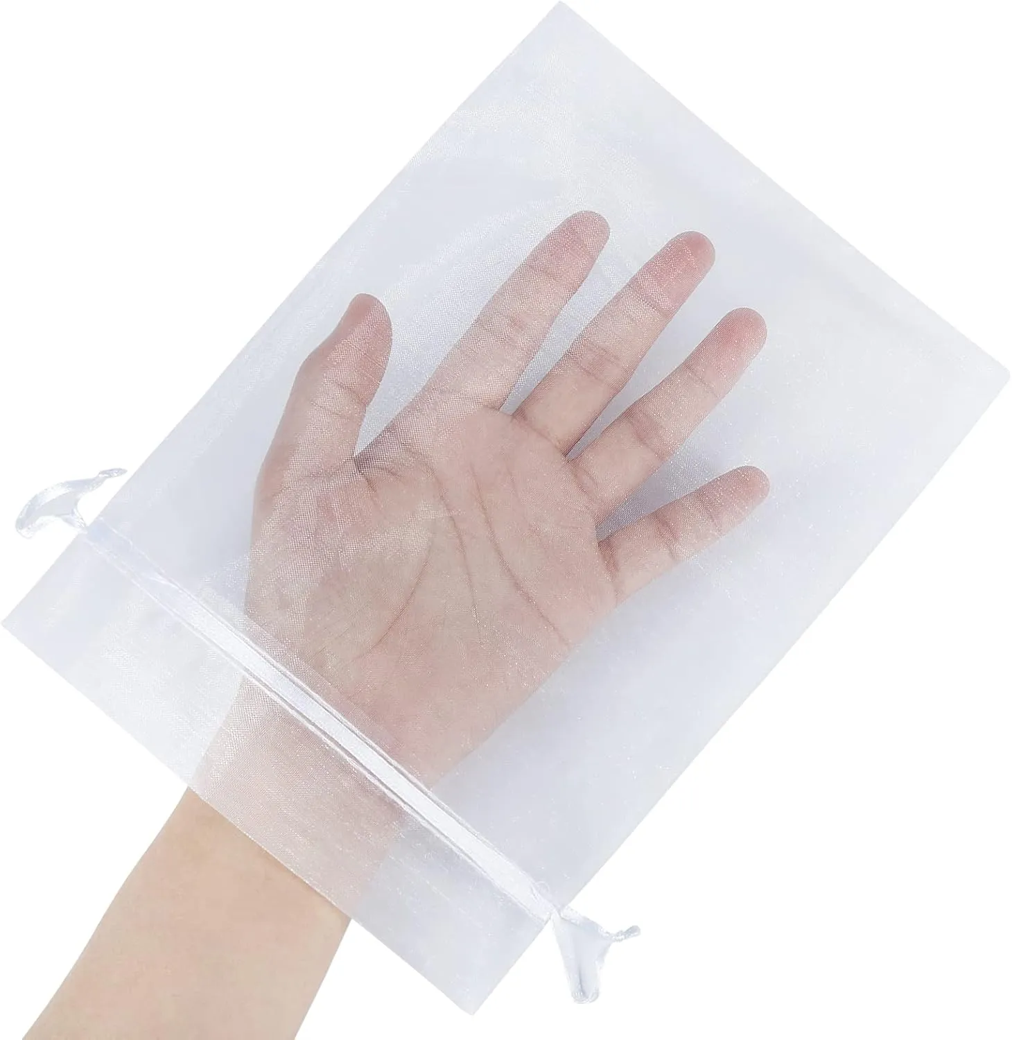 HRX Package 100pcs Sheer Organza Bags White, 6 x 9 inches Christmas Wedding Shower Party Favors Gift Drawstring Bags Large Mesh Jewelry Pouches