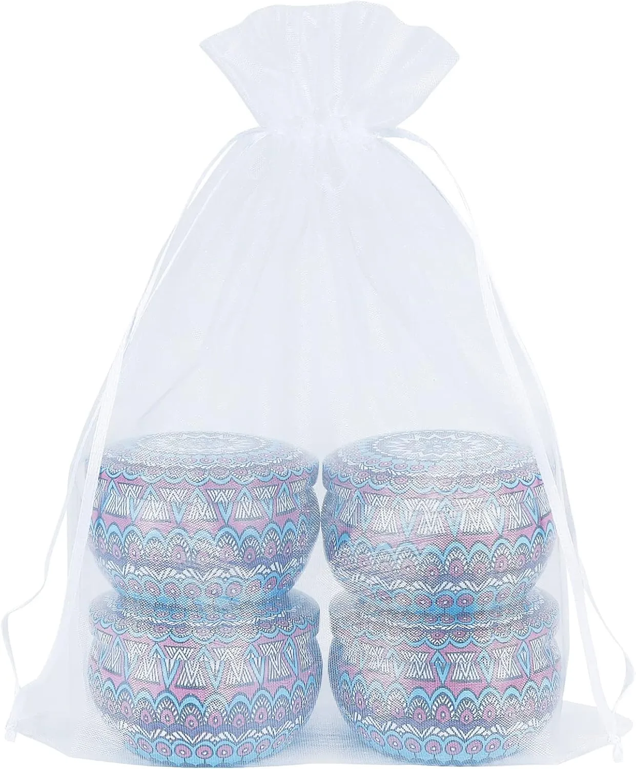 HRX Package 100pcs Sheer Organza Bags White, 6 x 9 inches Christmas Wedding Shower Party Favors Gift Drawstring Bags Large Mesh Jewelry Pouches