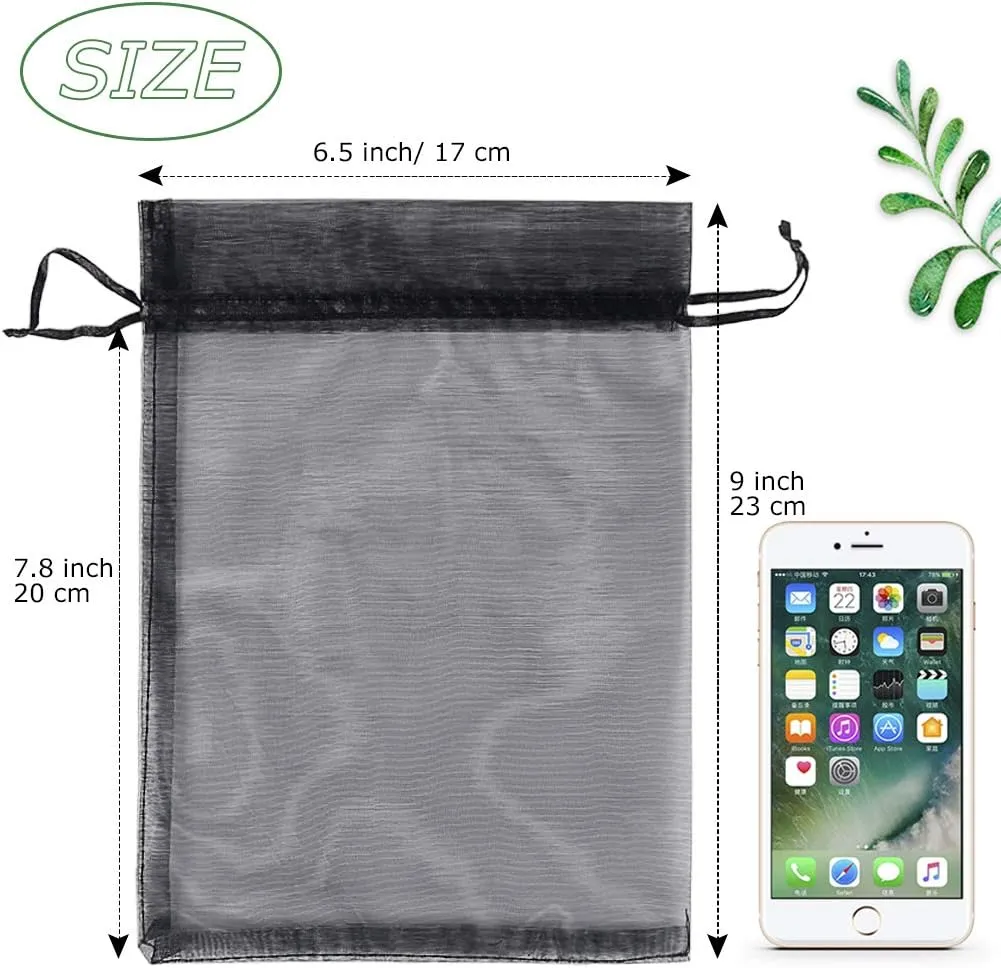 HRX Package Black Organza Bags 6x9 inch 100pcs, Mesh Candy Bags Jewelry Gift Pouches Drawstring Empty Sachet for Halloween Present Giveaways