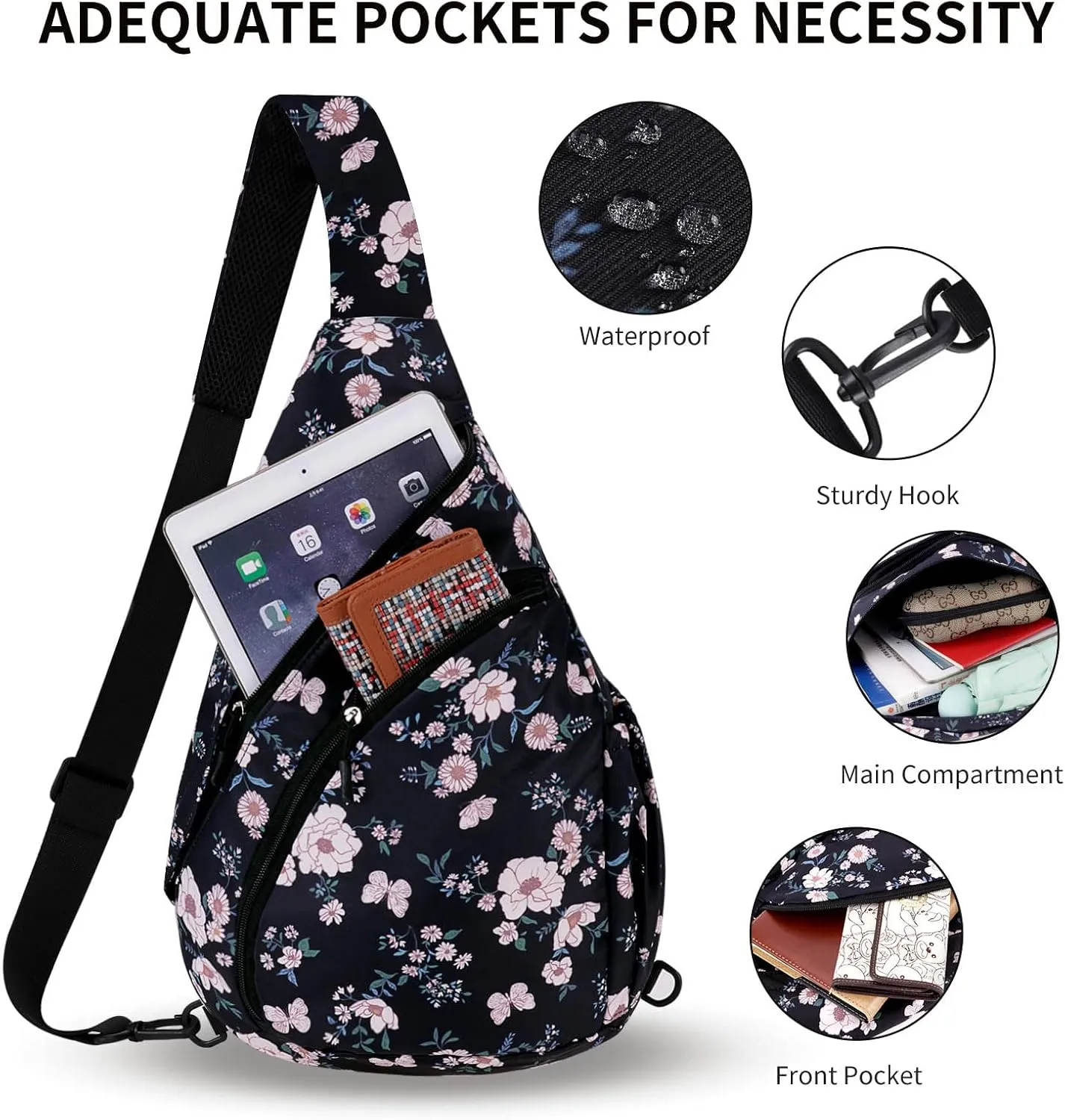 HUA ANGEL Crossbody Sling Bag for Men & Women Lightweight Waterproof Chest Shoulder Bag for Travel Hiking & Everyday Use
