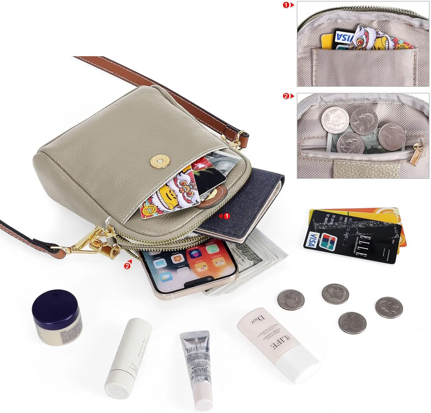 HUA ANGEL Small Crossbody Bag for Women, Soft Leather Travel Crossbody Mini Shoulder Cellphone Purses Messenger Satchel Bag