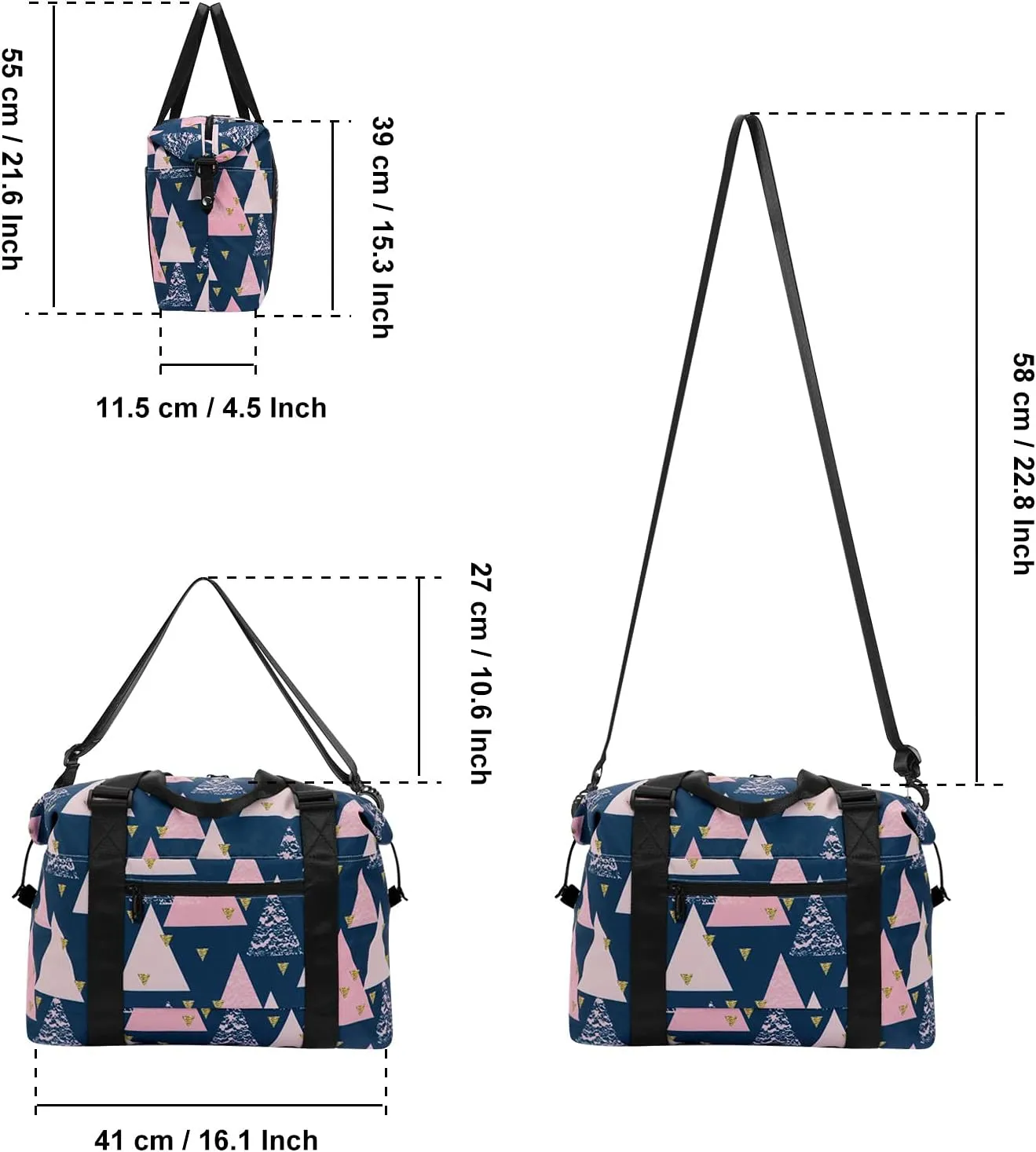 HUA ANGEL Travel Duffel Bag - Medium Size Weekend Overnight Tote Bag for Gym, Sports, Workout - Unisex Fitness Bag with Strap