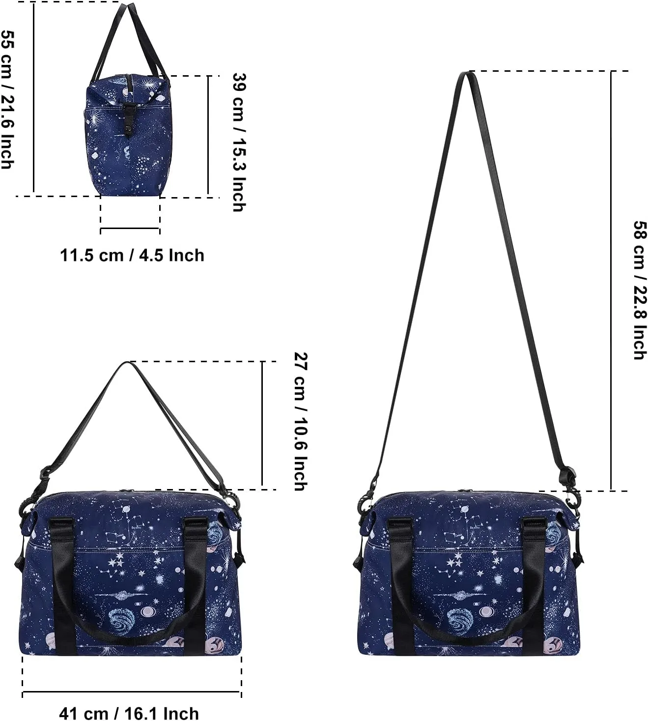 HUA ANGEL Travel Duffel Bag - Medium Size Weekend Overnight Tote Bag for Gym, Sports, Workout - Unisex Fitness Bag with Strap