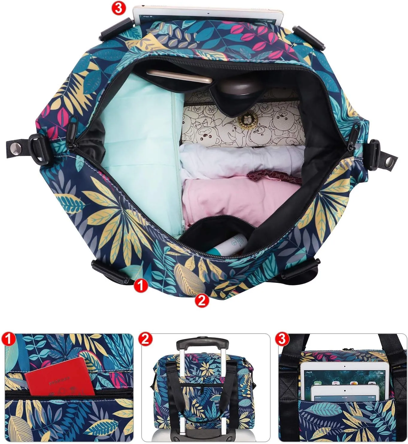 HUA ANGEL Travel Duffel Bag - Medium Size Weekend Overnight Tote Bag for Gym, Sports, Workout - Unisex Fitness Bag with Strap