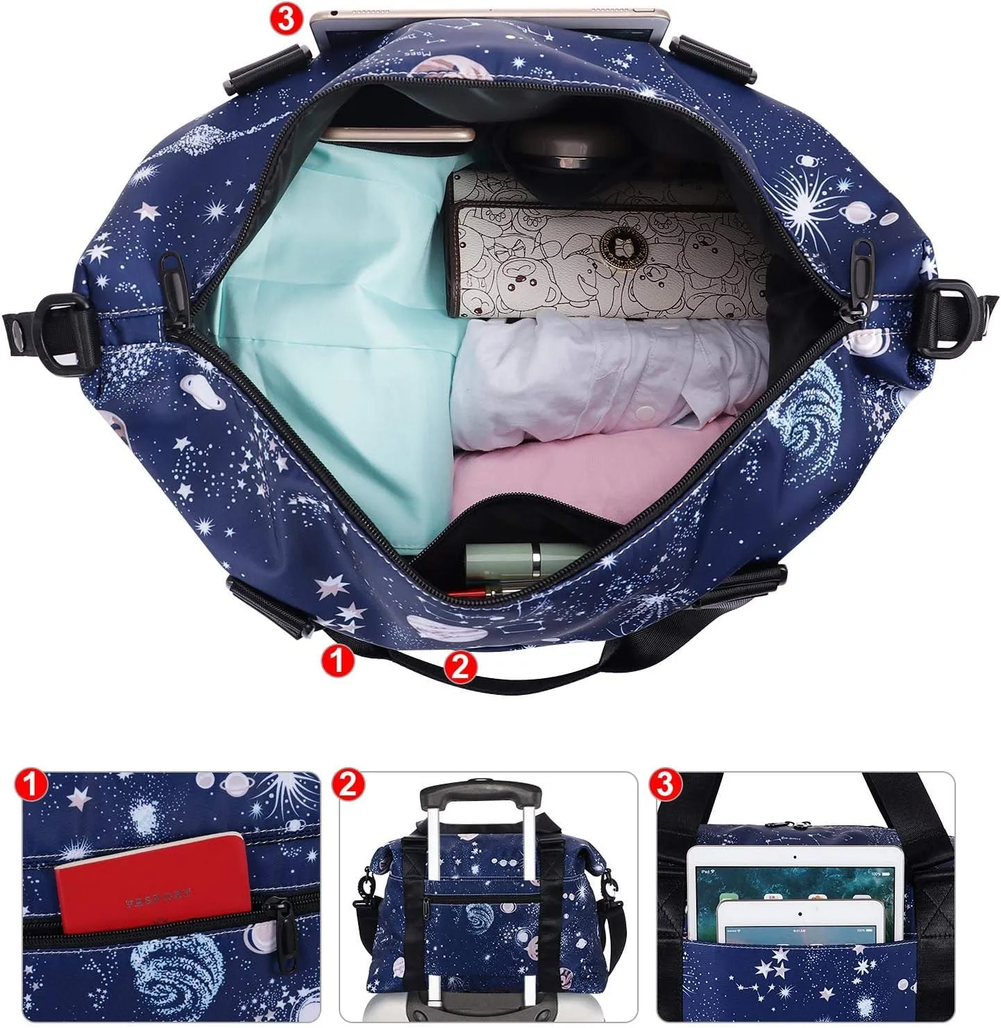 HUA ANGEL Travel Duffel Bag - Medium Size Weekend Overnight Tote Bag for Gym, Sports, Workout - Unisex Fitness Bag with Strap