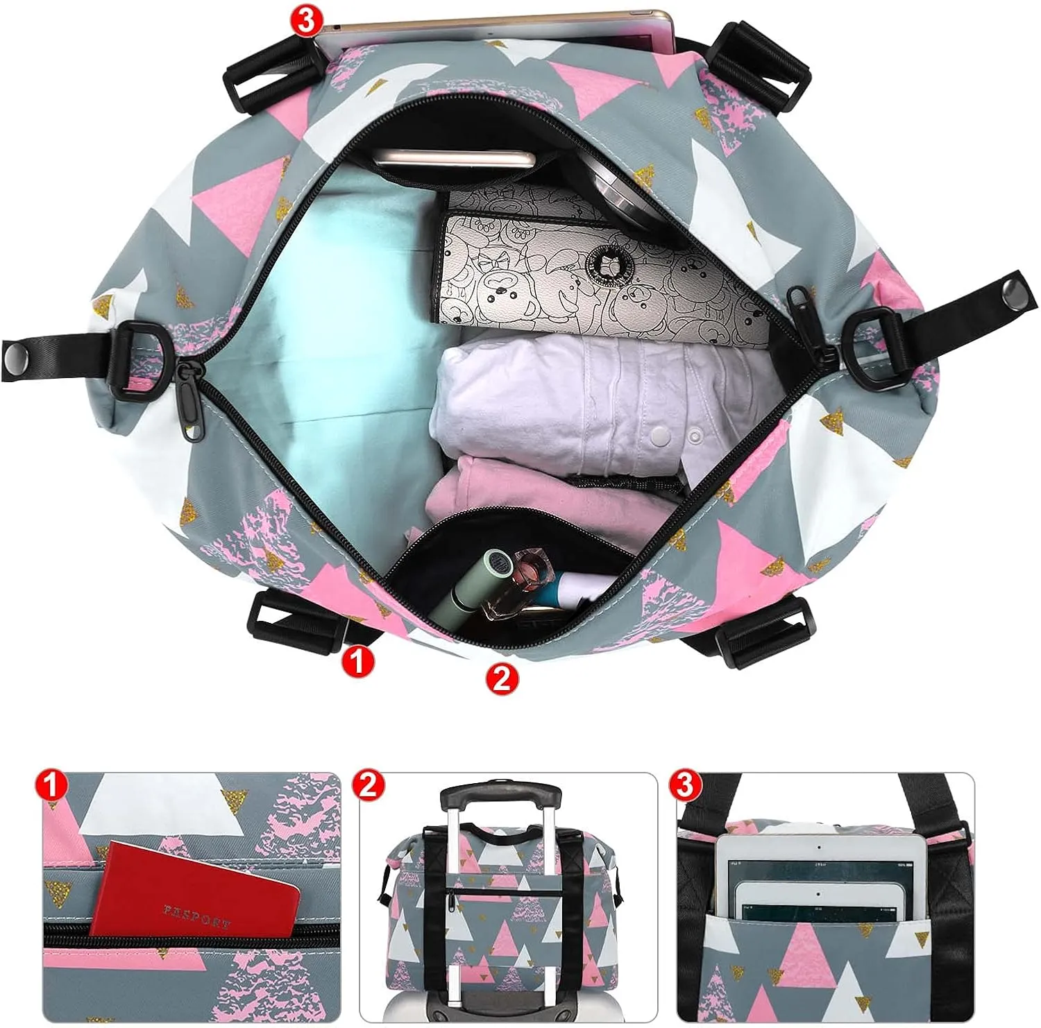 HUA ANGEL Travel Duffel Bag - Medium Size Weekend Overnight Tote Bag for Gym, Sports, Workout - Unisex Fitness Bag with Strap