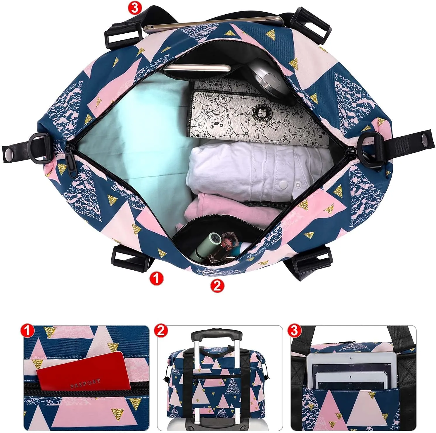 HUA ANGEL Travel Duffel Bag - Medium Size Weekend Overnight Tote Bag for Gym, Sports, Workout - Unisex Fitness Bag with Strap