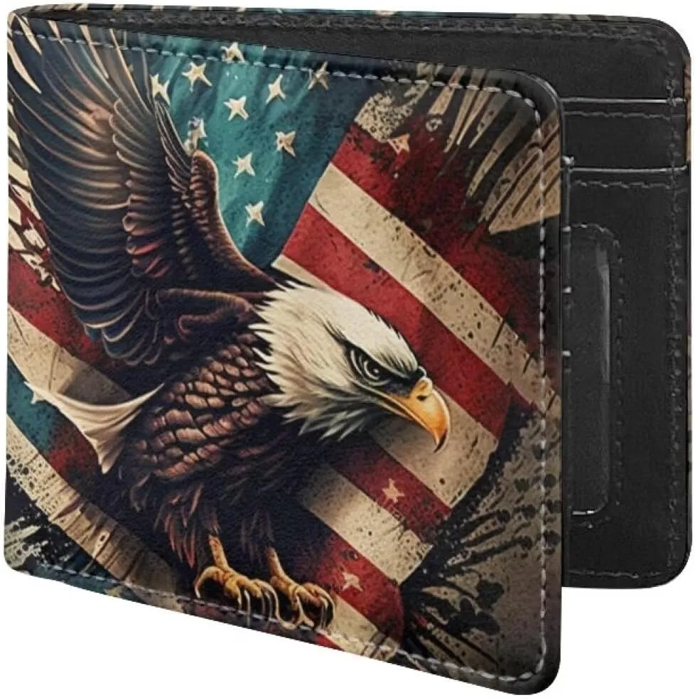 HUIACONG American Flag Eagle Leather Mens Wallets Tie Dye Thin Slim Credit Cards Ponch,Bifold Smart Clutch Wallet Purse Coin Pocket Travel Cash Organizer Storage