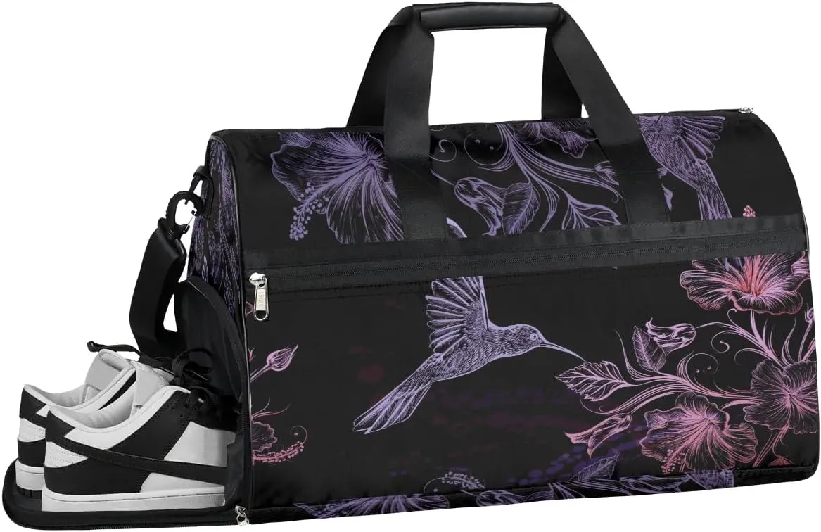 Hummingbird Animal Style Gym Bag for Women Duffle with Shoes Compartment Men Weekender Duffel Bags for Travel Sports Swimming Overnight Dance