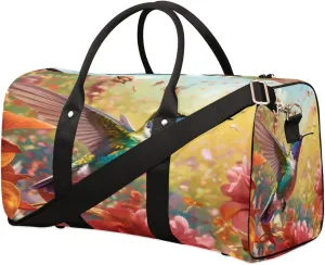Hummingbird Flower Colorful Travel Duffel Bag for Women Men Sports Tote Gym Bag Waterproof Foldable Lightweight Weekend Overnight Hospital Workout Bag Swimming Yoga Fitness Travel Sports Bag