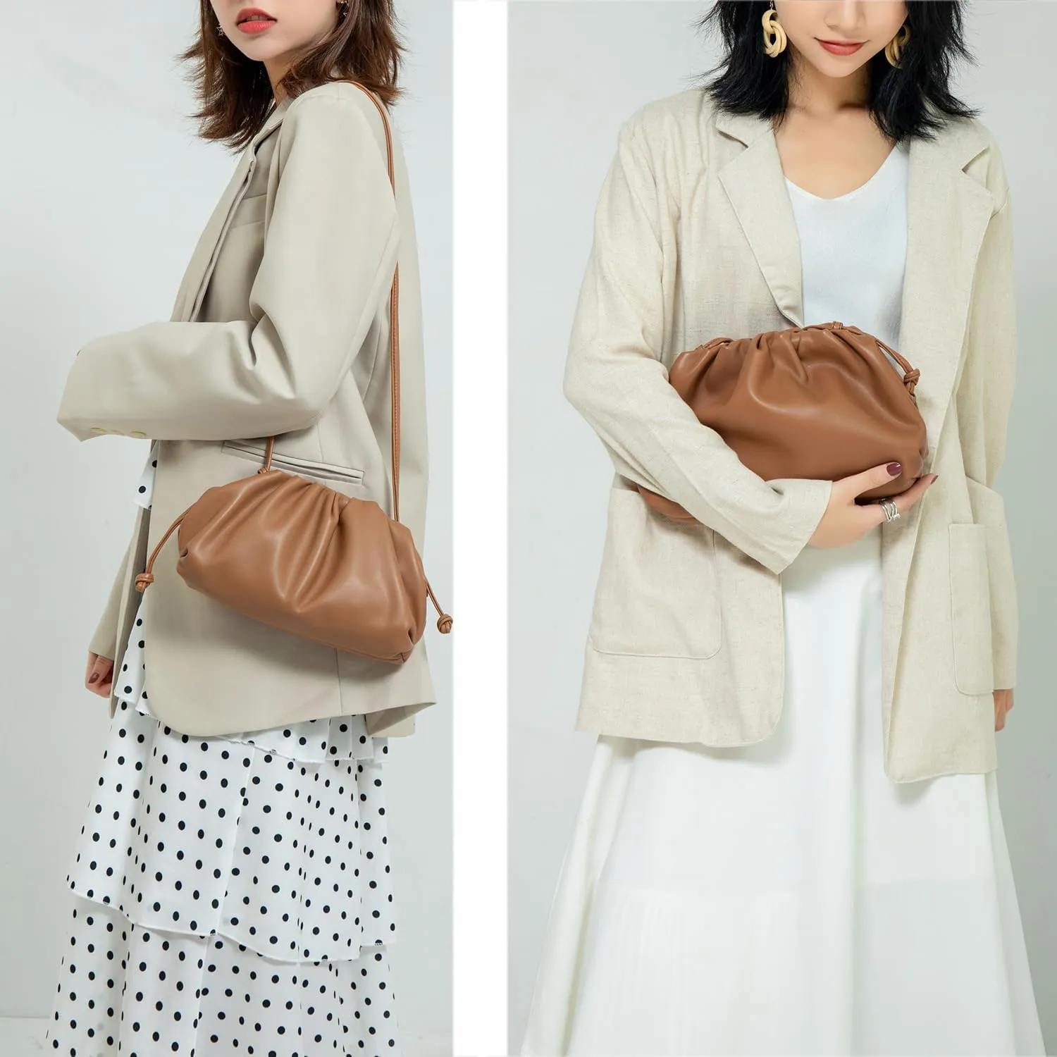 Huralona Dressy Pleated Vegan Leather Clutch Purse Super Soft Cloud Dumpling Clutch Bag for Women PU Evening Purse Handbag
