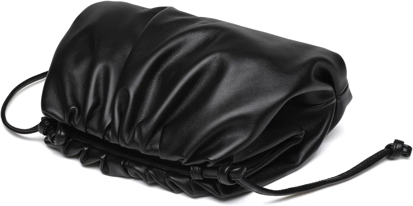 Huralona Dressy Pleated Vegan Leather Clutch Purse Super Soft Cloud Dumpling Clutch Bag for Women PU Evening Purse Handbag
