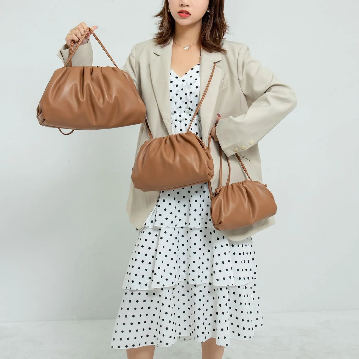 Huralona Dressy Pleated Vegan Leather Clutch Purse Super Soft Cloud Dumpling Clutch Bag for Women PU Evening Purse Handbag
