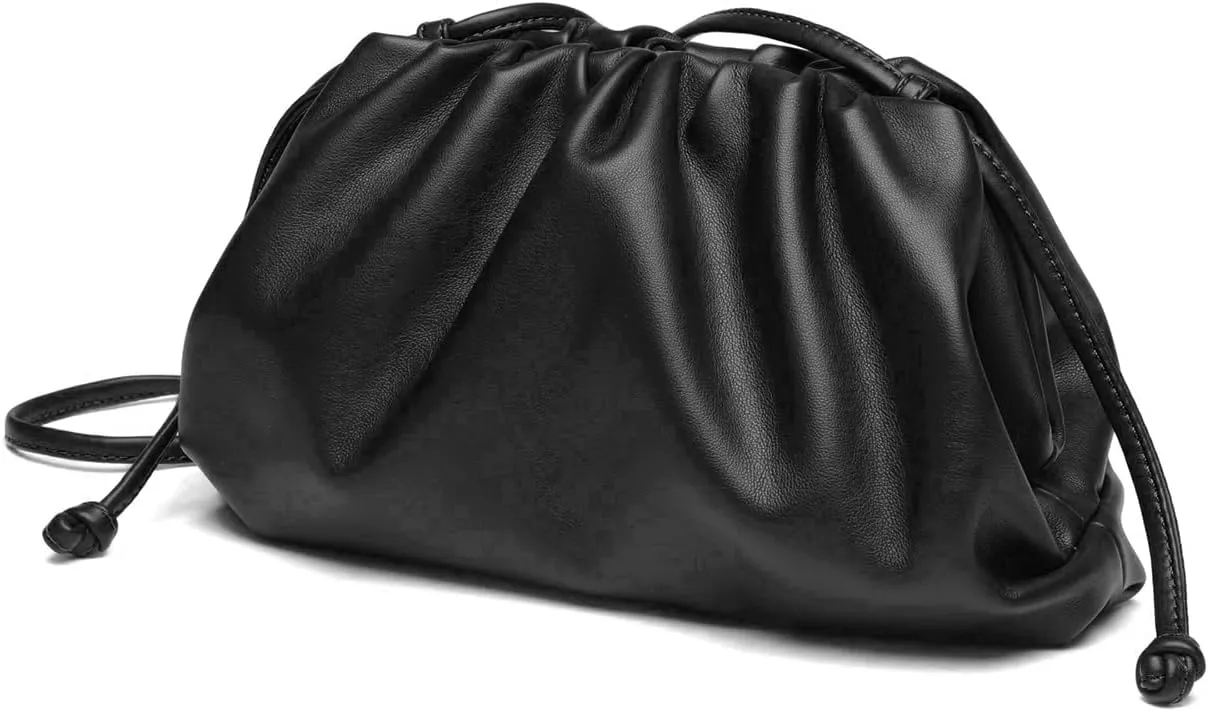 Huralona Dressy Pleated Vegan Leather Clutch Purse Super Soft Cloud Dumpling Clutch Bag for Women PU Evening Purse Handbag