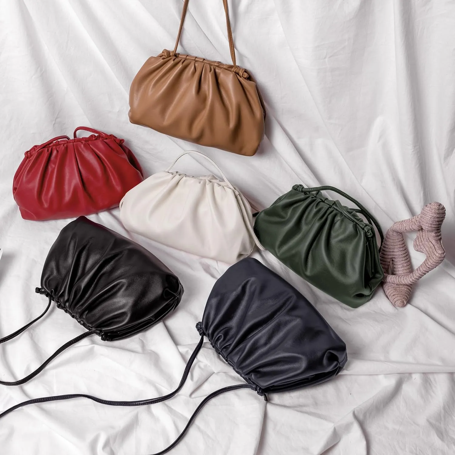 Huralona Dressy Pleated Vegan Leather Clutch Purse Super Soft Cloud Dumpling Clutch Bag for Women PU Evening Purse Handbag