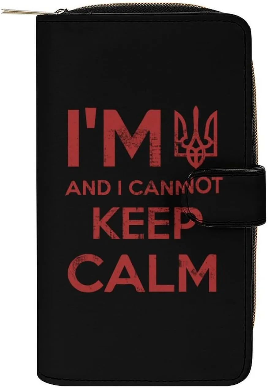 I Am Ukrainian and I Cannot Keep Calm Leather Wallets for Men Women Zipped Clutch Purse Travel Handbag Card Case Wallet