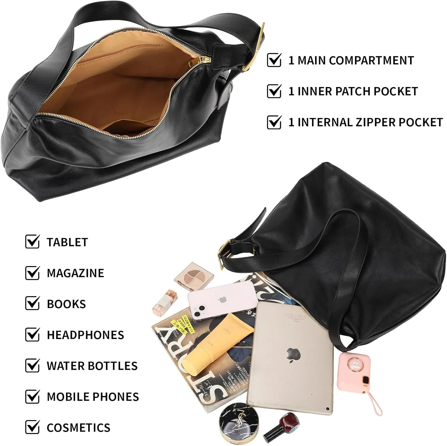 I IHAYNER Hobo Crossbody Bag for Women Stylish Soft Leather Shoulder Purse Casual Handbag Tote