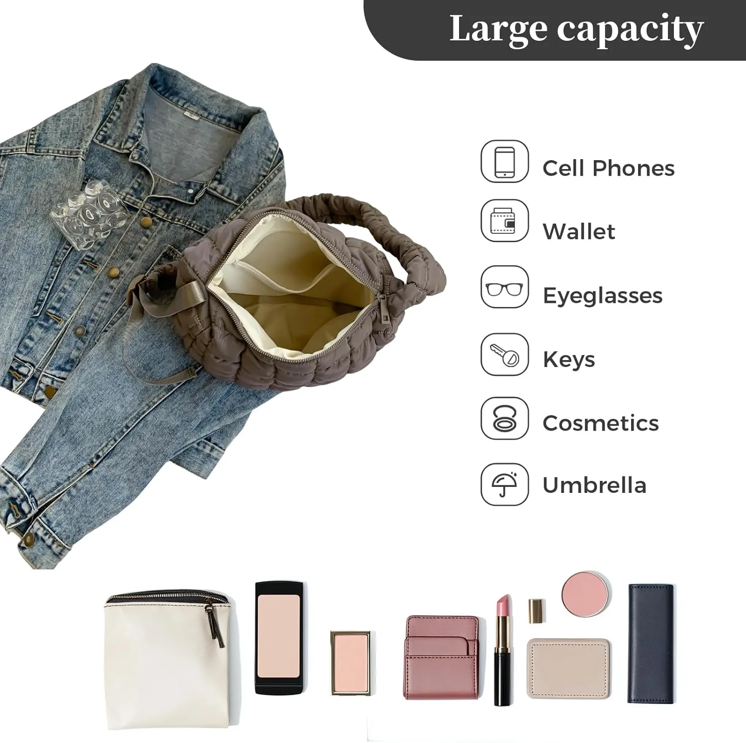 I IHAYNER Puffer Tote Bag for Women Lightweight Quilted Padding Hobo Bag Large Soft Puffy Crossbody Shoulder Bag Purse