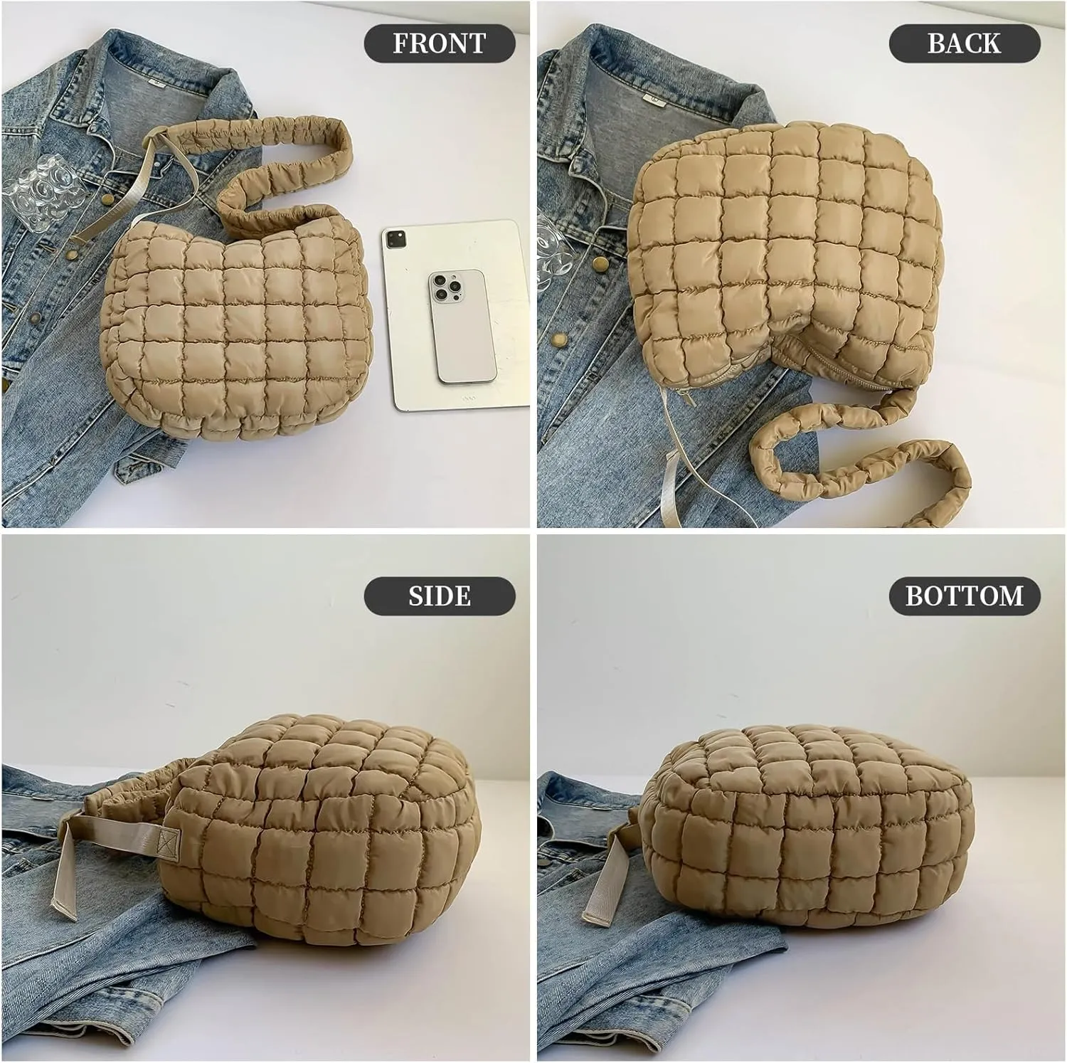 I IHAYNER Puffer Tote Bag for Women Lightweight Quilted Padding Hobo Bag Large Soft Puffy Crossbody Shoulder Bag Purse