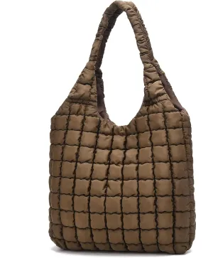 I IHAYNER Quilted Puffer Hobo Bag for Women Large Soft Puffy Shoulder Bag Quilted Carryall Tote Bag Hobo Handbags for Travel