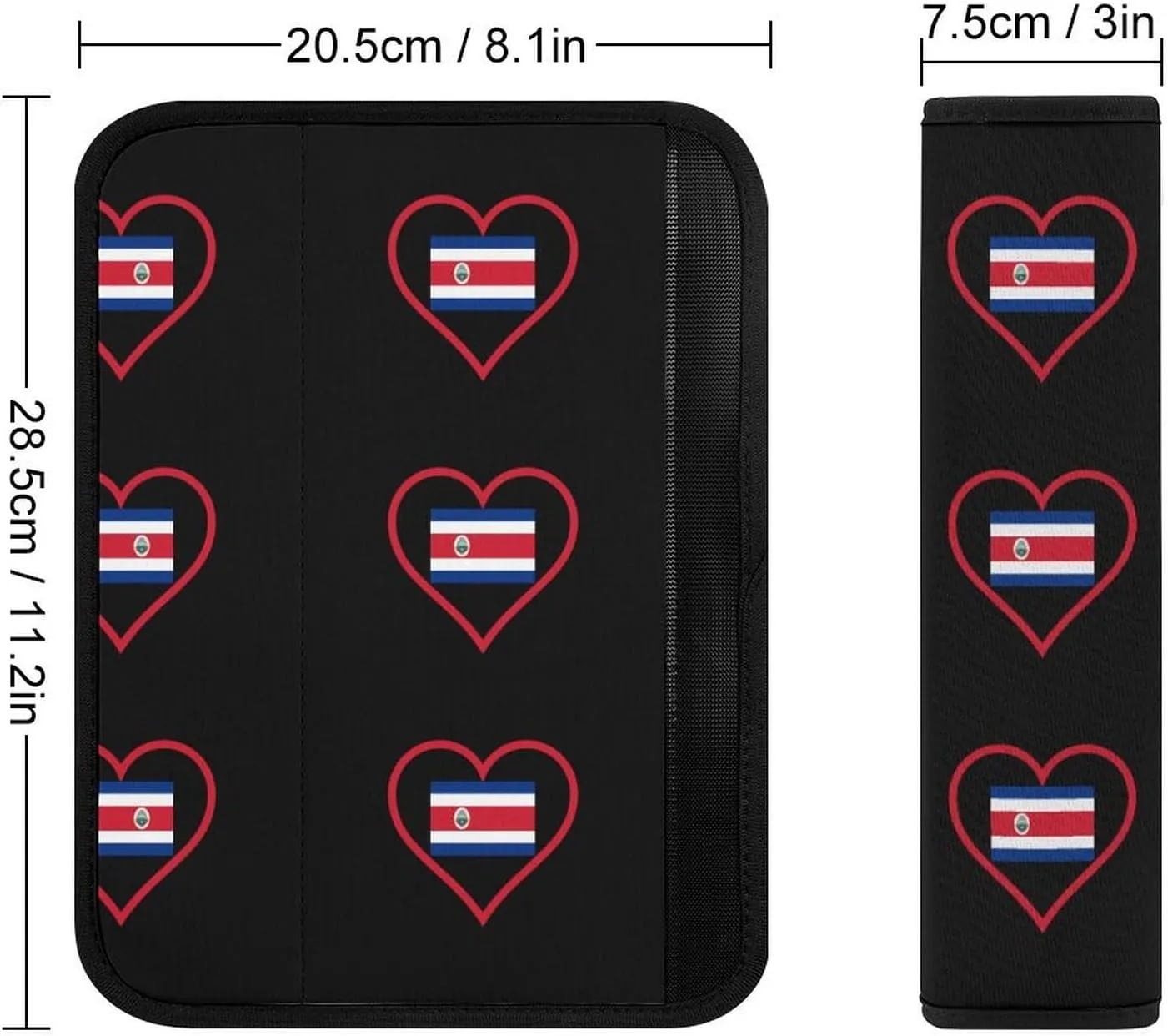 I Love Costa Rica Red Heart Fashion Car Seat Belt Cover Pad for Shoulder Bag Camera Soft Comfort Accessories 1PCS