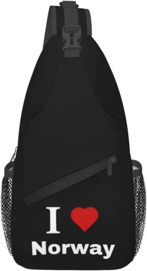 I love Norway Crossbody Bags For Women Men Chest Backpack Gym Shoulder Bag Travel Outdoor Sports Casual Crossbody Bags
