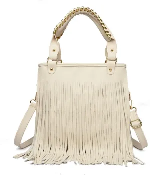 IAMUHI Casual Rivets Fringed Shoulder Handbag for Women,Soft Vegan Leather Hippie Crossbody Purse Bag Hobo Bag
