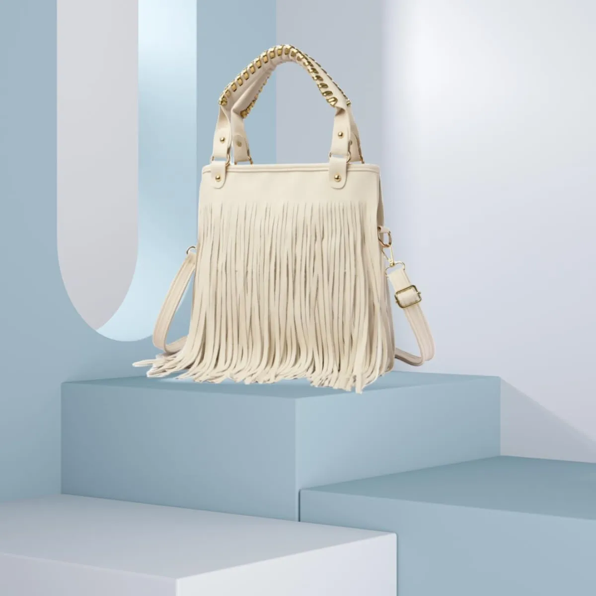 IAMUHI Casual Rivets Fringed Shoulder Handbag for Women,Soft Vegan Leather Hippie Crossbody Purse Bag Hobo Bag