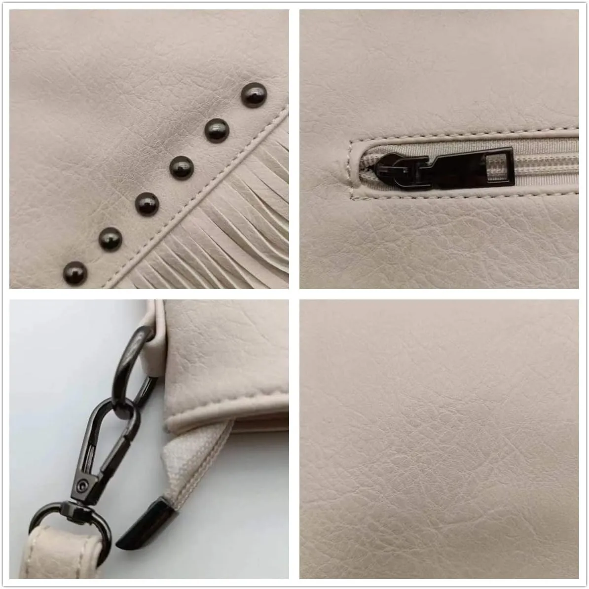 IAMUHI Casual Rivets Fringed Shoulder Handbag for Women,Soft Vegan Leather Hippie Crossbody Purse Bag Hobo Bag