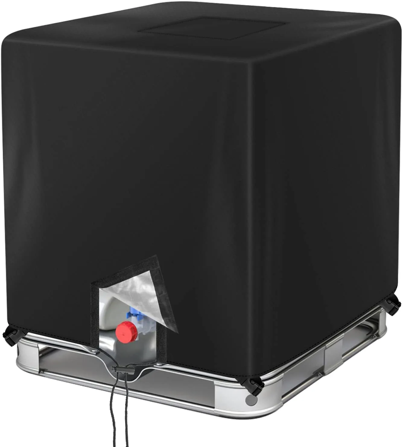 IBC Tote Cover 275 Gallon, 420D Water Tank Cover, Black Tote Sunshade Waterproof Protective Cover Fit 1000L Garden Water Tank
