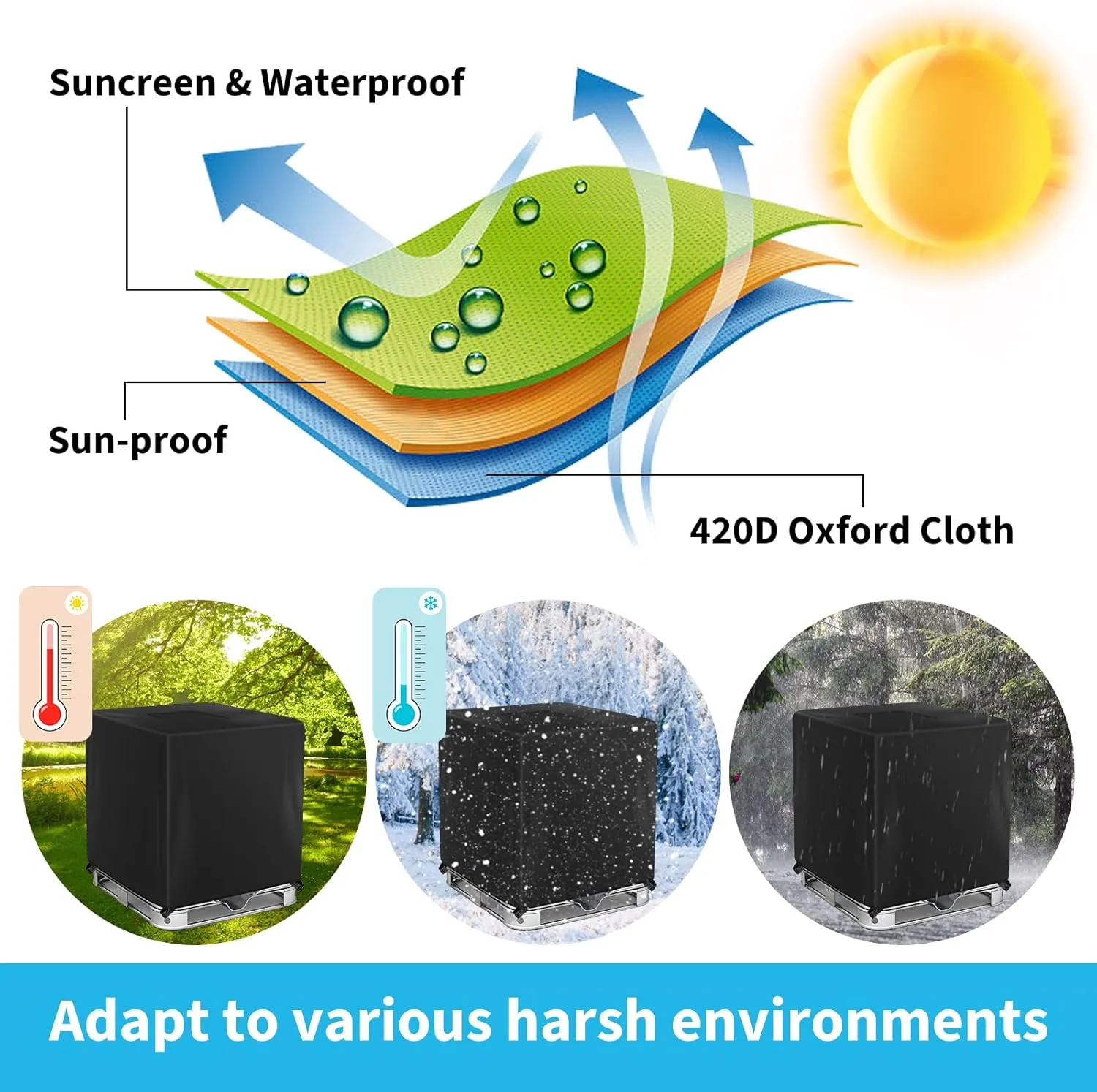 IBC Tote Cover 275 Gallon, 420D Water Tank Cover, Black Tote Sunshade Waterproof Protective Cover Fit 1000L Garden Water Tank