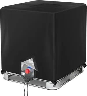 IBC Tote Cover 275 Gallon, 420D Water Tank Cover, Black Tote Sunshade Waterproof Protective Cover Fit 1000L Garden Water Tank