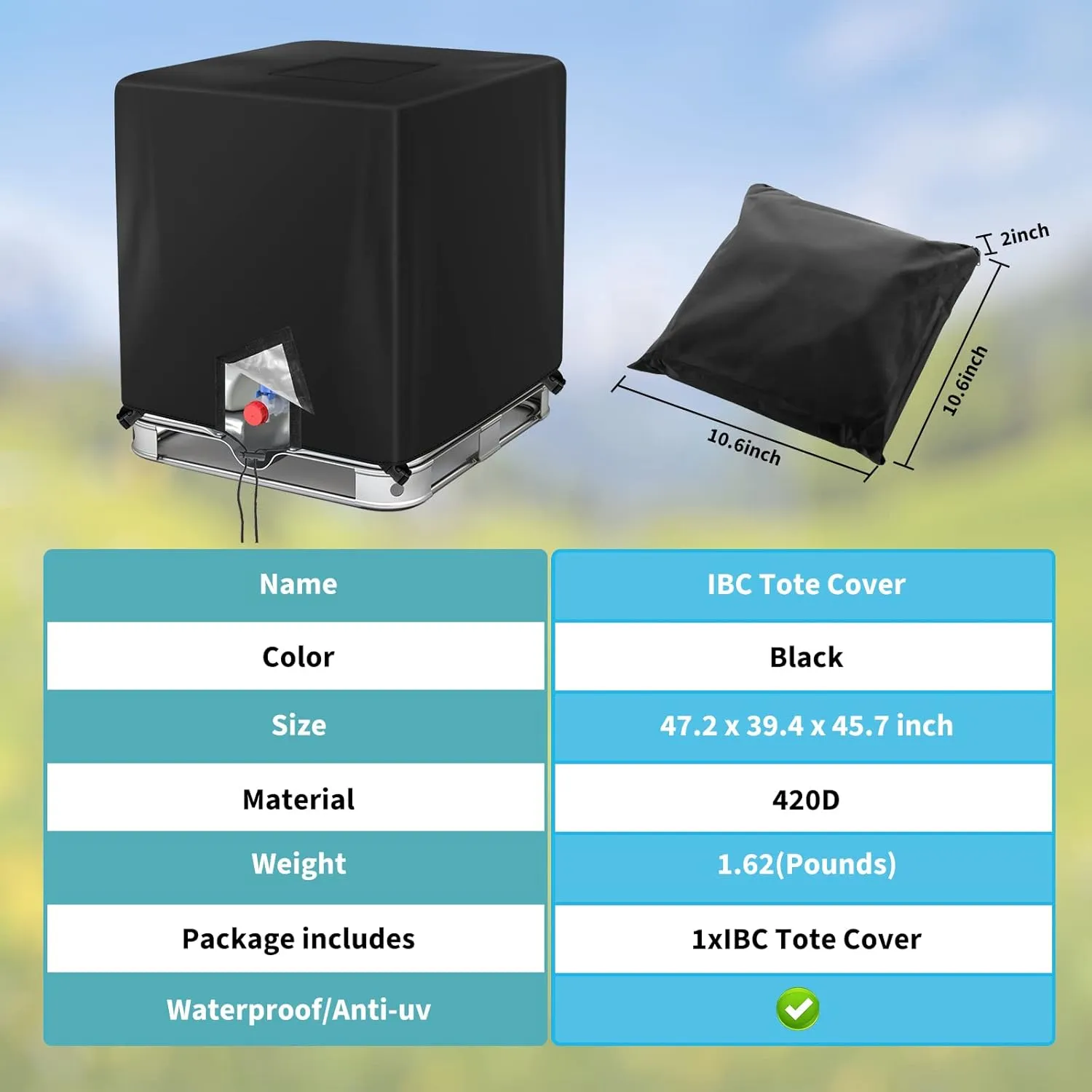 IBC Tote Cover 275 Gallon, 420D Water Tank Cover, Black Tote Sunshade Waterproof Protective Cover Fit 1000L Garden Water Tank