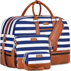 IBFUN Weekender Bags for Women, Large Overnight Bag Canvas Travel Duffel Bag Carry On Tote with Shoe Compartment 21" 3Pcs Set