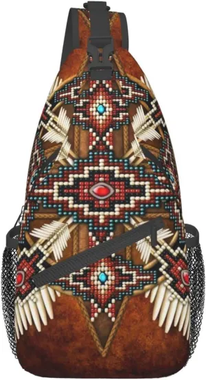 Indian Native American Sling Backpack,Travel Hiking Daypack Crossbody Shoulder Bag for Men Women