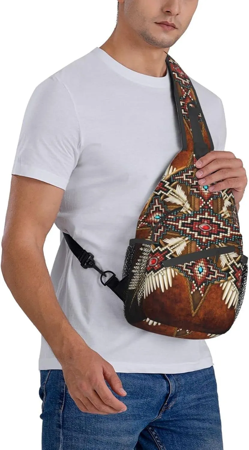 Indian Native American Sling Backpack,Travel Hiking Daypack Crossbody Shoulder Bag for Men Women