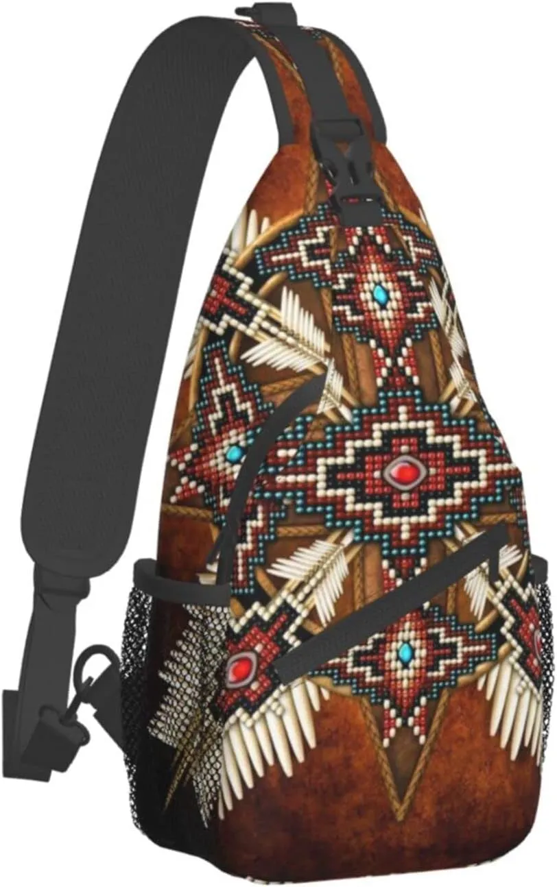 Indian Native American Sling Backpack,Travel Hiking Daypack Crossbody Shoulder Bag for Men Women