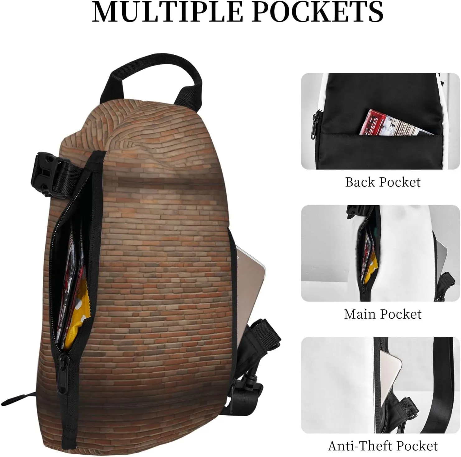 Industrial Brick Wall Background Print Crossbody Backpack Casual Adjustable Bag Multifunctional Sling Backpack