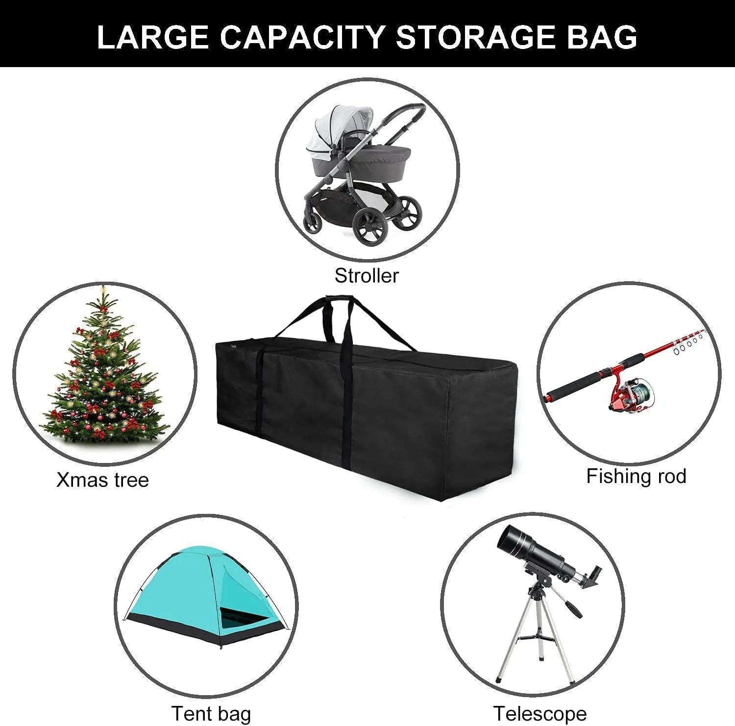 INFANZIA Duffel Travel Sports Equipment Bag, Long Luggage Bag with Upgrade Zipper Water Resistant, Extra Large Foldable Storage Bag for Camping, Tent, Tripod, Fishing(47x15x17 inch,2PCS)