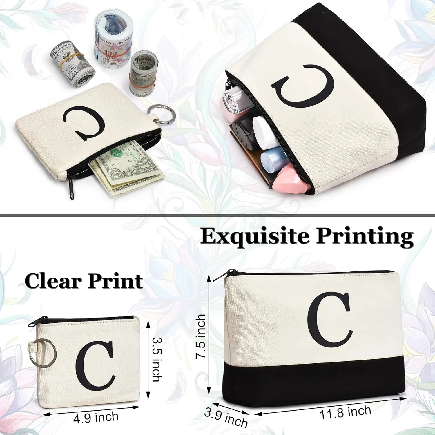 Initial Canvas Tote Bag Birthdays Gift for Women Mom Teacher Friend Bridesmaid,Custom for Wedding Beach Holidays