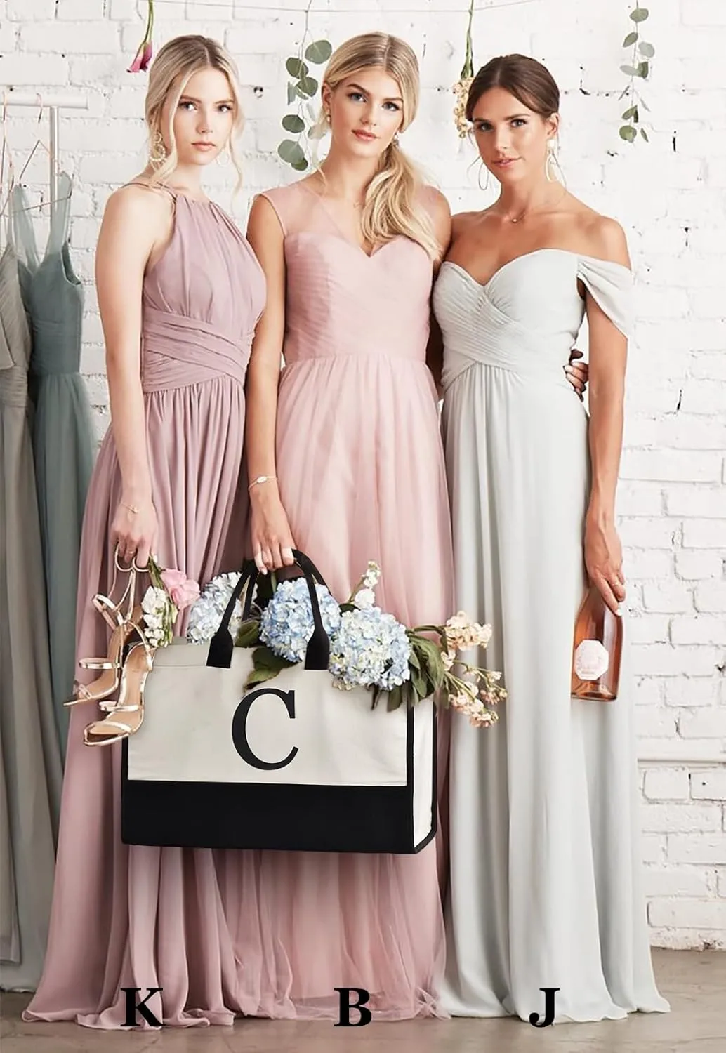 Initial Canvas Tote Bag Birthdays Gift for Women Mom Teacher Friend Bridesmaid,Custom for Wedding Beach Holidays