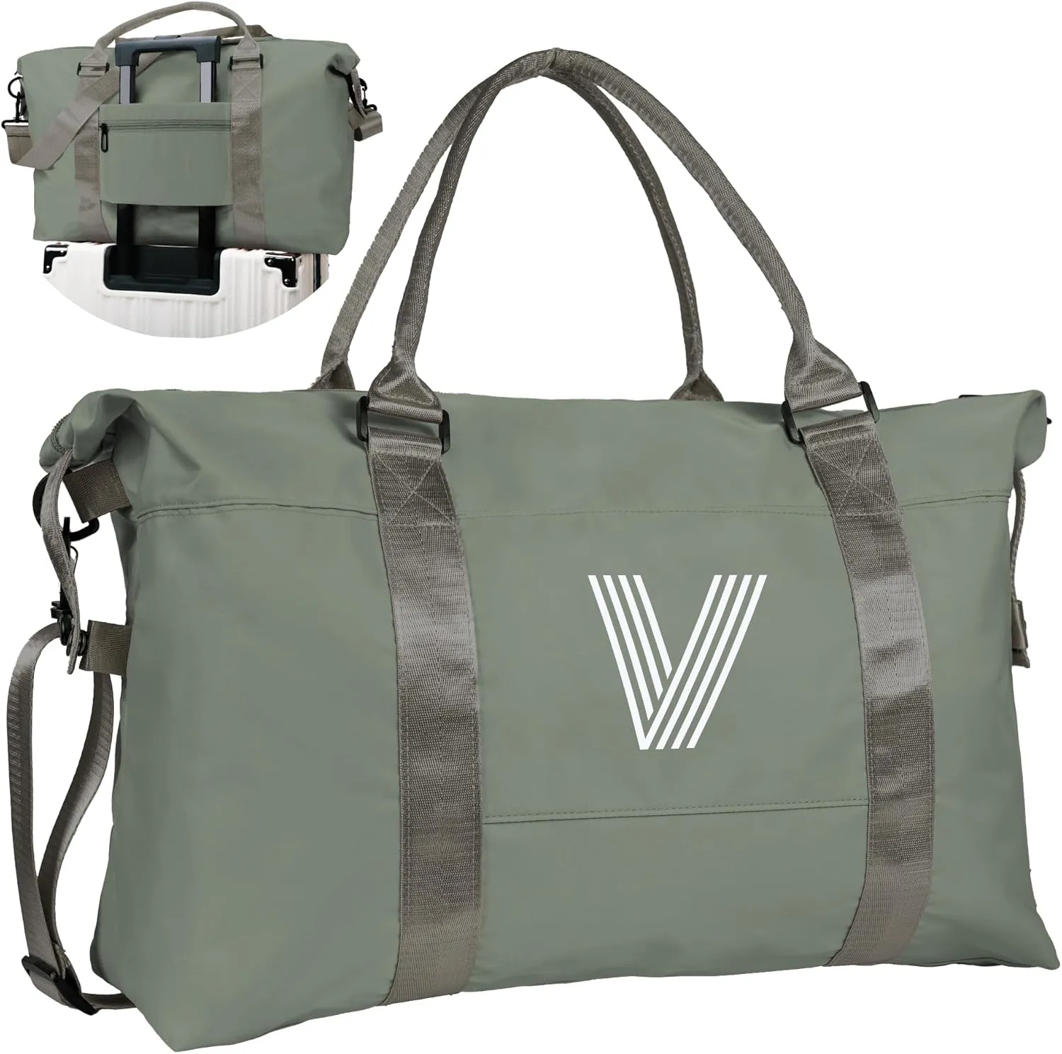Initial Travel Duffel Bag, Sports Gym Bag, Personalized Weekender Bag with Shoulder Strap, Graduation Gift Monogram Overnight Bag for Women with Trolley Sleeve & Wet Pocket, Olive Green