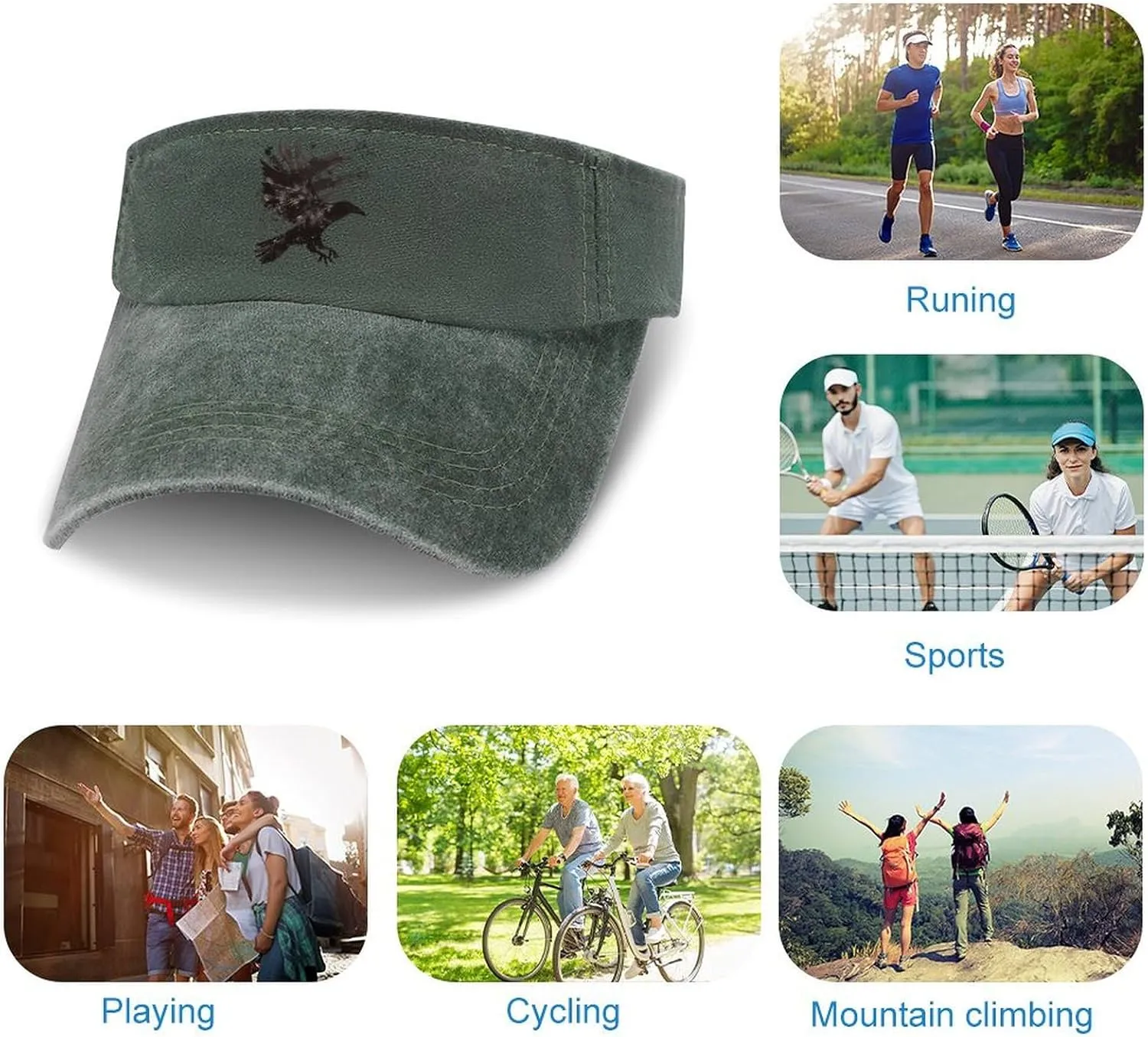 Ink Raven Unisex Sport Sun Visor Hats Adjustable Empty Top Baseball Cap Travel Cotton Denim Hat