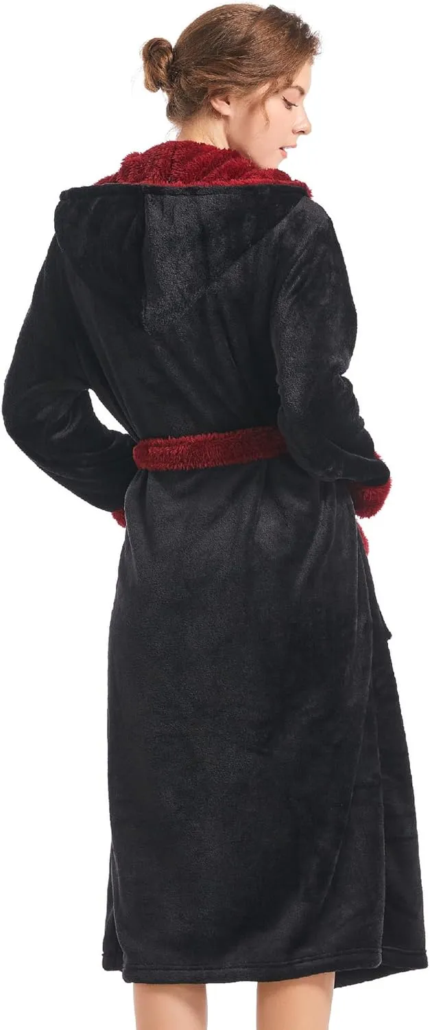 Inner Wish Women Hooded Plush Robe, Fleece Cozy Warm Bathrobe